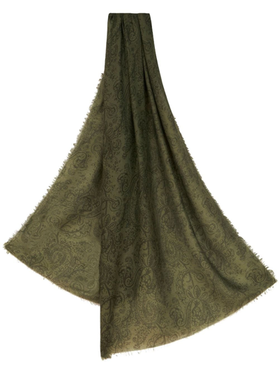 Etro Paisley-print Frayed-edge Scarf In Green