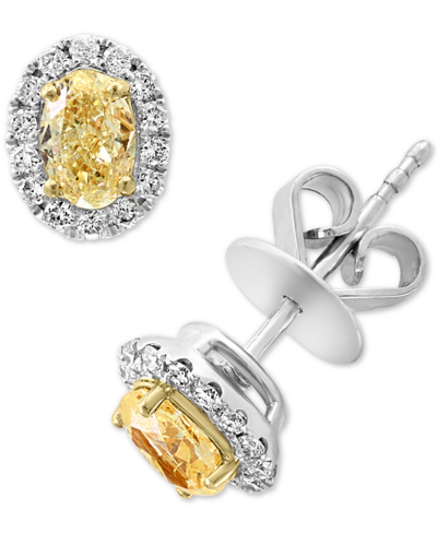 Effy Collection Effy Yellow & White Diamond Oval Halo Stud Earrings (7/8 Ct. T.w.) In 18k Two-tone Gold In Yellow  White Gold