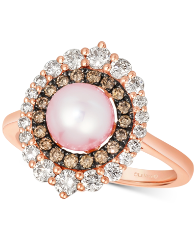 Le Vian Strawberry Pearl (7mm) & Diamond (3/4 Ct. T.w.) Double Halo Ring In 14k Rose Gold In Strawberry Gold