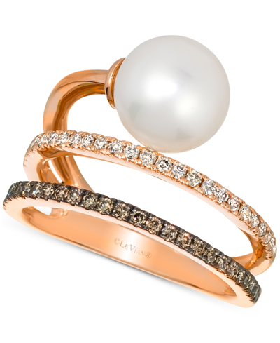 Le Vian Vanilla Pearl (8mm) & Diamond (3/8 Ct. T.w.) Coil Ring In 14k Rose Gold In Strawberry Gold
