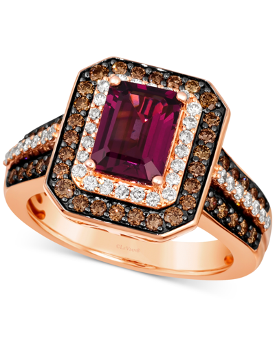 Le Vian Raspberry Rhodolite (1-7/8 Ct. T.w.) & Diamond (7/8 Ct. T.w.) Double Halo Ring In 14k Rose Gold In K Strawberry Gold Ring