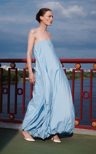 Anna October Ruffled High-low Maxi Dress In Light Blue