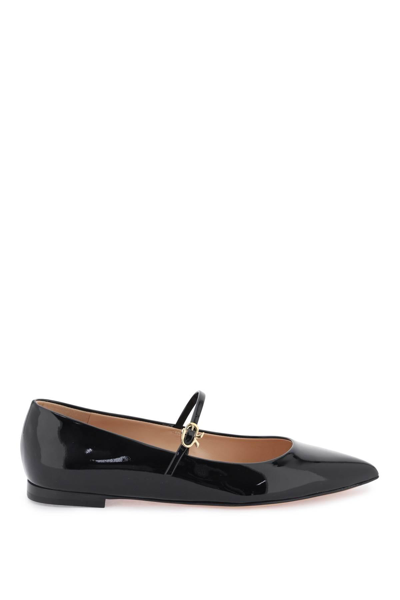 Gianvito Rossi Pointed-toe Buckle-strap Ballerina Shoes In Black