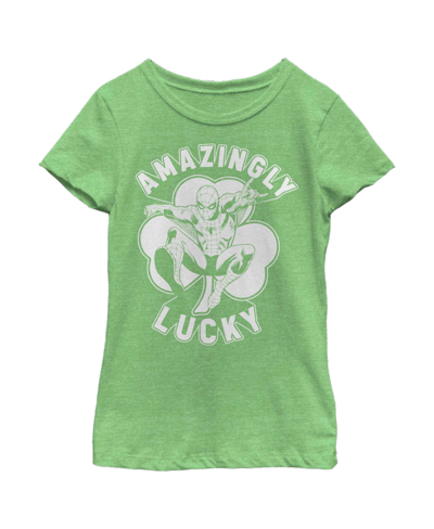 Marvel Girl's  St. Patrick's Day Spider-man Lucky Clover Child T-shirt In Green Apple