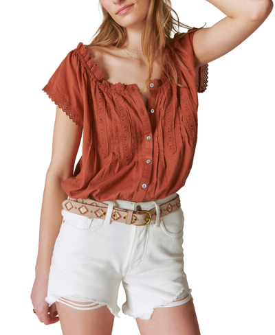 Lucky Brand Women's Button-front Peasant Top In Sequoia