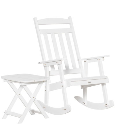 Outsunny Front Porch Rocking Chair & Table, Outdoor Wooden Patio Rocker ...