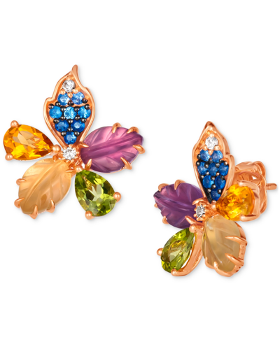 Le Vian Ombre Multi-gemstone (3-7/8 Ct. T.w.) & Vanilla Diamond Accent Flower Stud Earrings In 14k Rose Gold In K Strawberry Gold Earrings