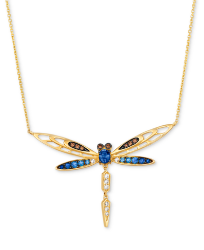 Le Vian Ombre Multi-gemstone (7/8 Ct. T.w.) & Diamond (1/5 Ct. T.w.) Dragonfly 18" Pendant Necklace In 14k G In K Honey Gold Adjnecklc