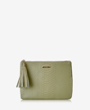 Gigi New York All In One Zip Python-embossed Clutch Bag In Sage
