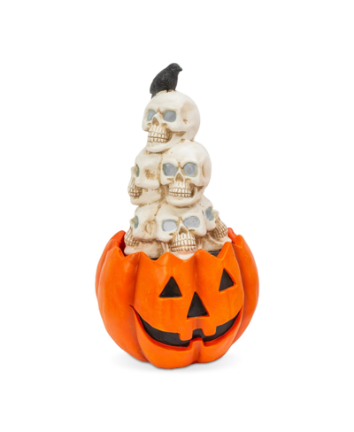 Gerson International 23" H Electric Lighted Magnesium Smoking Pumpkin With Skulls Stacked On Top In Multicolor