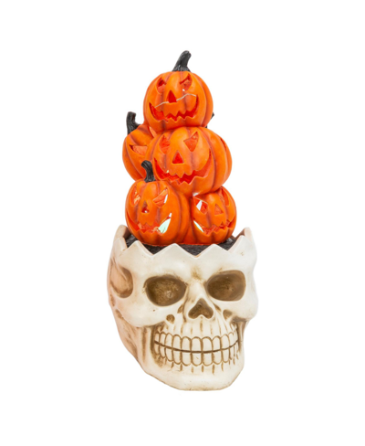 Gerson International 23" H Electric Lighted Magnesium Smoking Skull With Pumpkins On Top In Multicolor