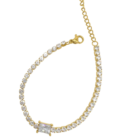 ADORNIA 14K GOLD PLATED TENNIS BRACELET WITH BAGUETTE CENTER STONE