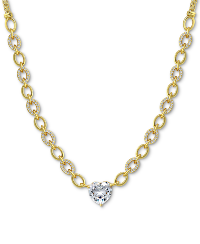Macy's Giani Bernini Cubic Zirconia Heart Pave Link Pendant Necklace In 18k Gold-plated Sterling Silver, 16