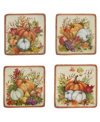 Certified International Harvest Blessings Set Of 4 Canape Plates In Red