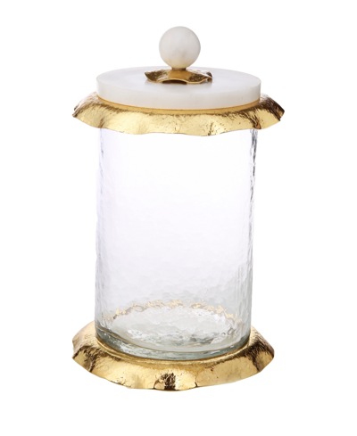 Classic Touch 8.5" H Glass Canister With Marble And Lid In Gold