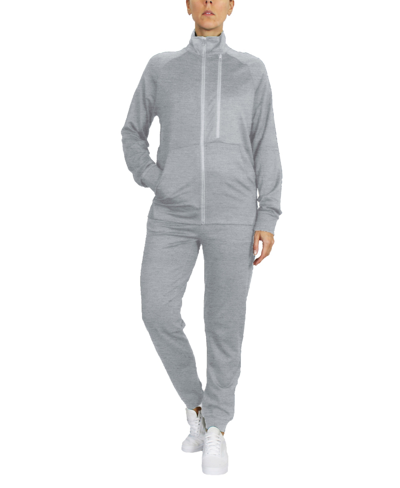 Galaxy By Harvic Women's Moisture Wicking Performance Active Track Jacket And Jogger Set, 2-piece In Heather Gray