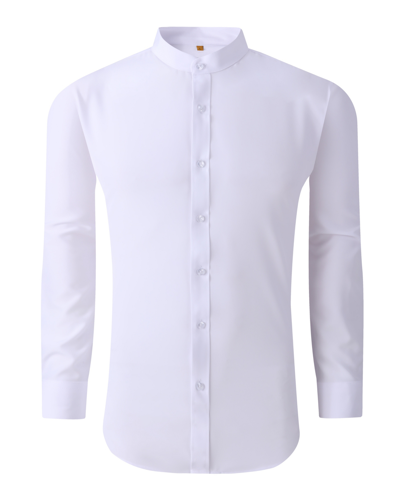 Suslo Couture Men's Slim Fit Solid Performance Collarless Button Down Shirt In White