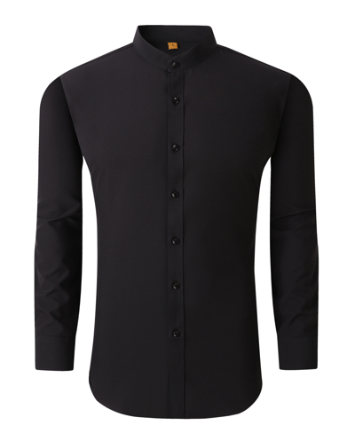 Suslo Couture Men's Slim Fit Solid Performance Collarless Button Down Shirt In Black