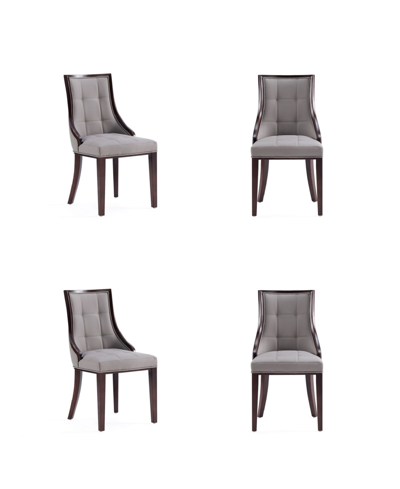 Manhattan Comfort Fifth Avenue 4-piece Beech Wood Faux Leather Upholstered Dining Chair Set In Gray