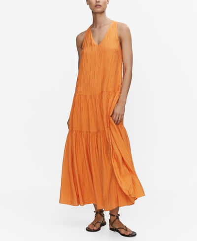 Mango Textured Skater Dress Orange