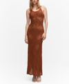Mango Long Openwork Knit Dress Brown In Brown