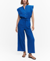 Mango Button Textured Jumpsuit Blue In Blue