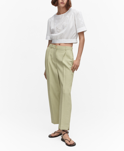 Mango Pleat Straight Trousers Pastel Green