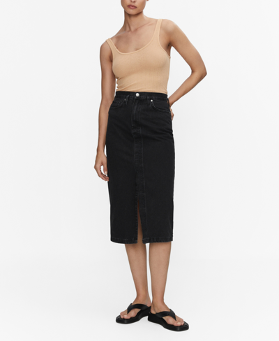 Mango Denim Midi-skirt Black Denim