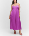 Mango Scoop Neck Satin Dress In Fuchsia