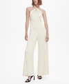 Mango Halter Jumpsuit With Metallic Detail Ecru In Ecru