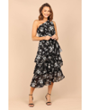Petal And Pup Womens Brigette One Shoulder Tiered Midi Dress In Black Floral