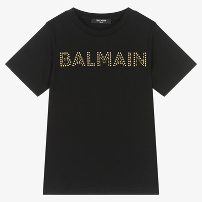 Balmain Kids' Girls Black Gold Studded Cotton T-shirt