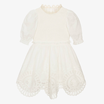Zimmermann Kids' Girls Ivory Cotton Embroidered Dress