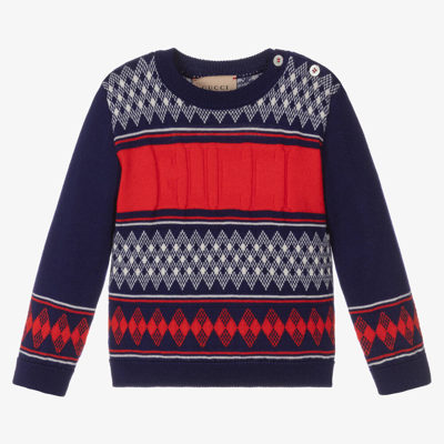 Gucci Baby Boys Blue & Red Wool Sweater