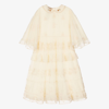 GUCCI GIRLS IVORY COTTON TULLE GG DRESS