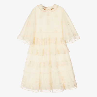 Gucci Kids' Girls Ivory Cotton Tulle Gg Dress