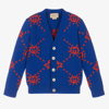 GUCCI BOYS BLUE & RED WOOL GG CARDIGAN