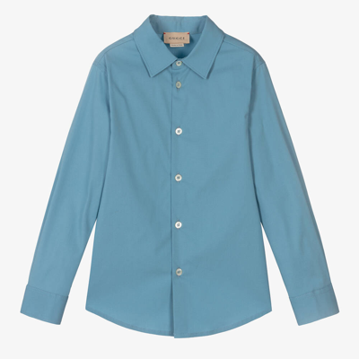 Gucci Kids' Interlocking G Cotton Shirt In Blue