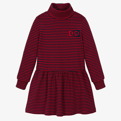 Gucci Kids' Girls Red & Blue Stripe Cotton Dress