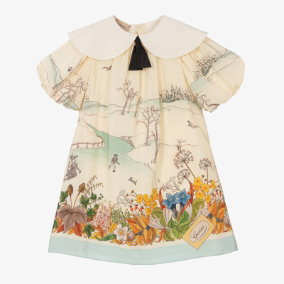 Gucci Kids' Girls Ivory Silk Floral Dress