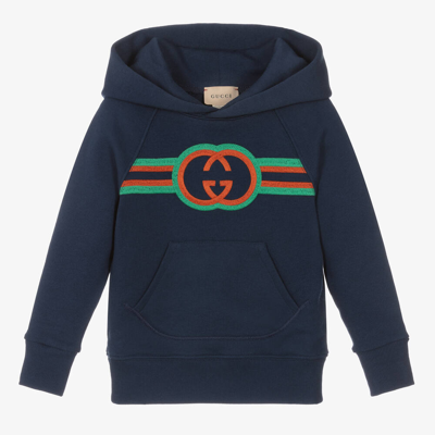 GUCCI NAVY BLUE INTERLOCKING G COTTON HOODIE