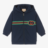 GUCCI BLUE COTTON INTERLOCKING G ZIP-UP HOODIE