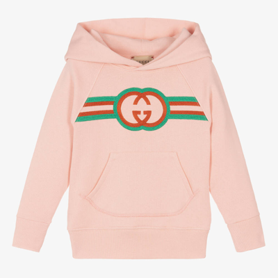 GUCCI GIRLS PINK INTERLOCKING G COTTON HOODIE