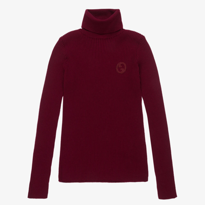 Gucci Teen Red Wool Logo Roll Neck Top