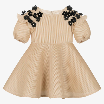 David Charles Kids' Girls Beige Neoprene Floral Dress