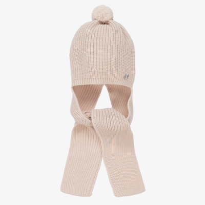Artesania Granlei Babies' Beige Knitted Hat & Attached Scarf