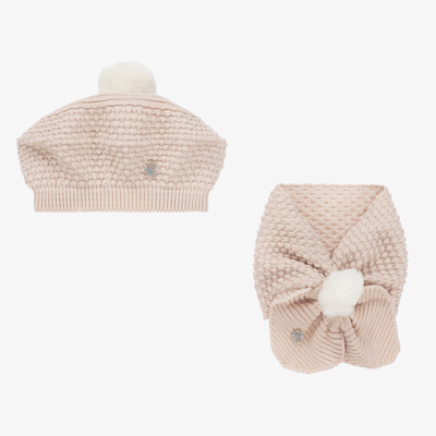 Artesania Granlei Kids' Girls Beige Lurex Beret & Scarf Set