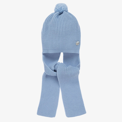 Artesania Granlei Babies' Sky Blue Knitted Hat & Attached Scarf