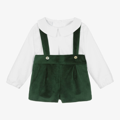 Artesania Granlei Babies' Boys Green Cotton Velvet Shorts Set