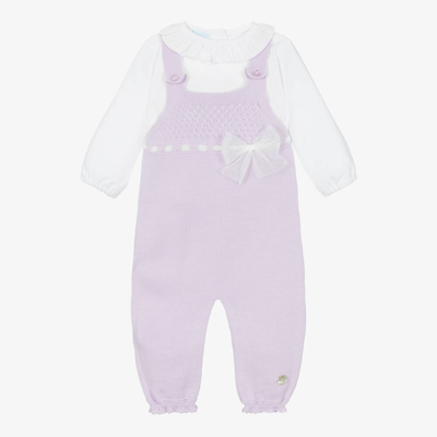 Artesania Granlei Babies' Girls Lilac Knitted Dungaree Set In Purple
